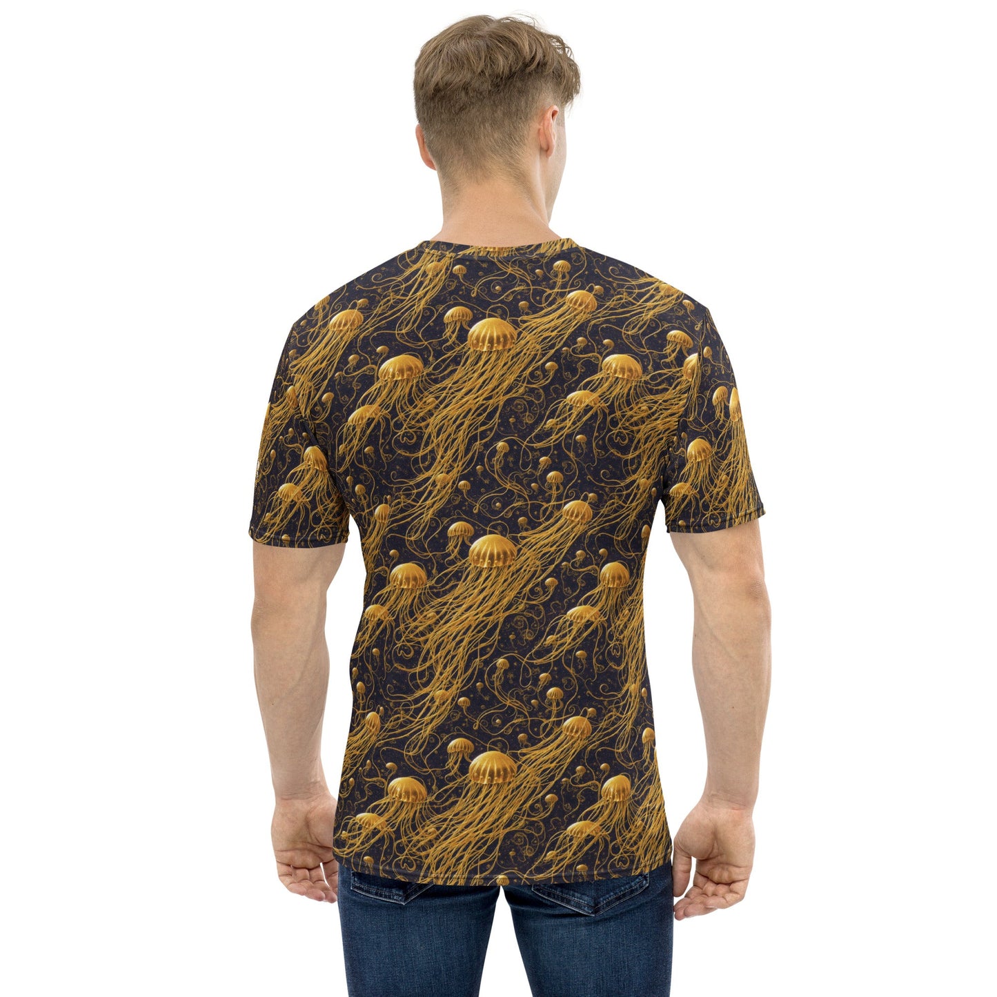 Men's Crewneck T-shirt - Black and Gold Jellyfishes - by Jelly Kvlt