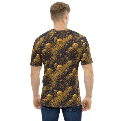 Men's Crewneck T-shirt - Black and Gold Jellyfishes - by Jelly Kvlt