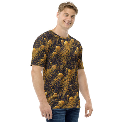 Men's Crewneck T-shirt - Black and Gold Jellyfishes - by Jelly Kvlt