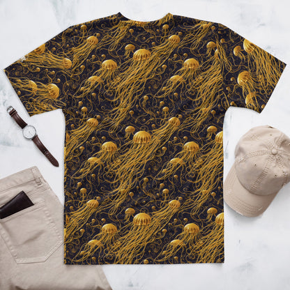 Men's Crewneck T-shirt - Black and Gold Jellyfishes - by Jelly Kvlt