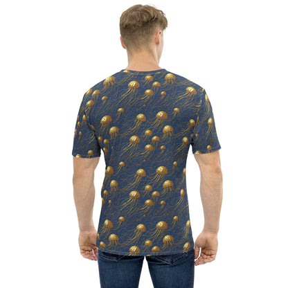 Men's Crewneck T-shirt - Blue and Gold Jellyfishes - by Jelly Kvlt