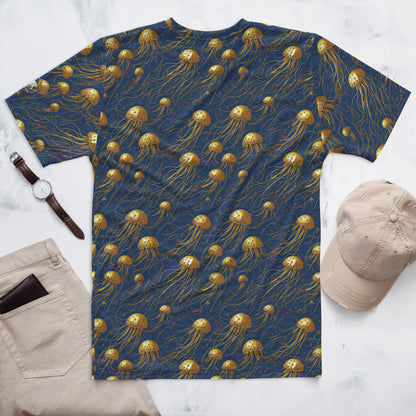 Men's Crewneck T-shirt - Blue and Gold Jellyfishes - by Jelly Kvlt