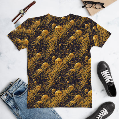 Women's Crewneck T-Shirt - Black and Gold Jellyfishes | Jelly Kvlt