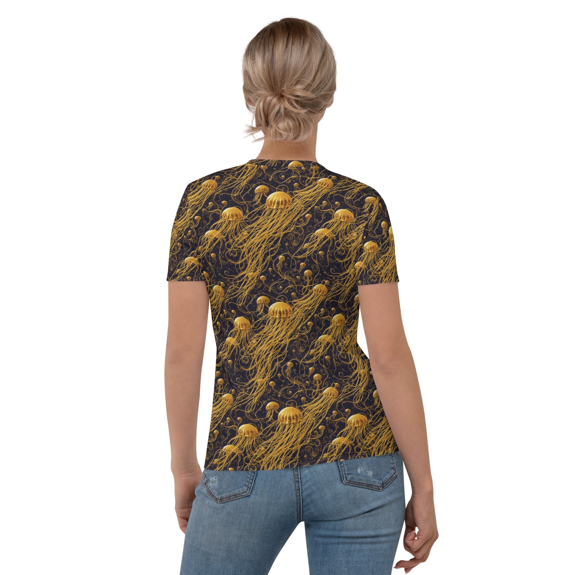 Women's Crewneck T-Shirt - Black and Gold Jellyfishes | Jelly Kvlt