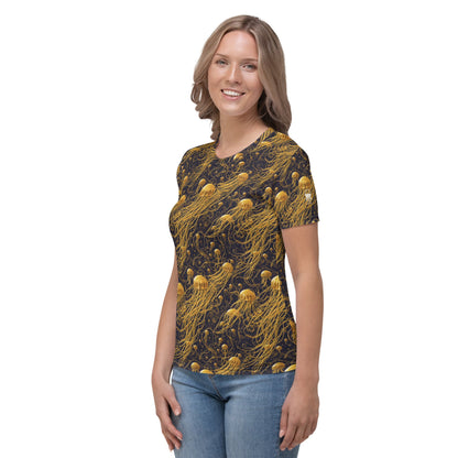 Women's Crewneck T-Shirt - Black and Gold Jellyfishes | Jelly Kvlt