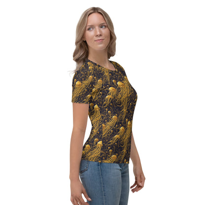 Women's Crewneck T-Shirt - Black and Gold Jellyfishes | Jelly Kvlt