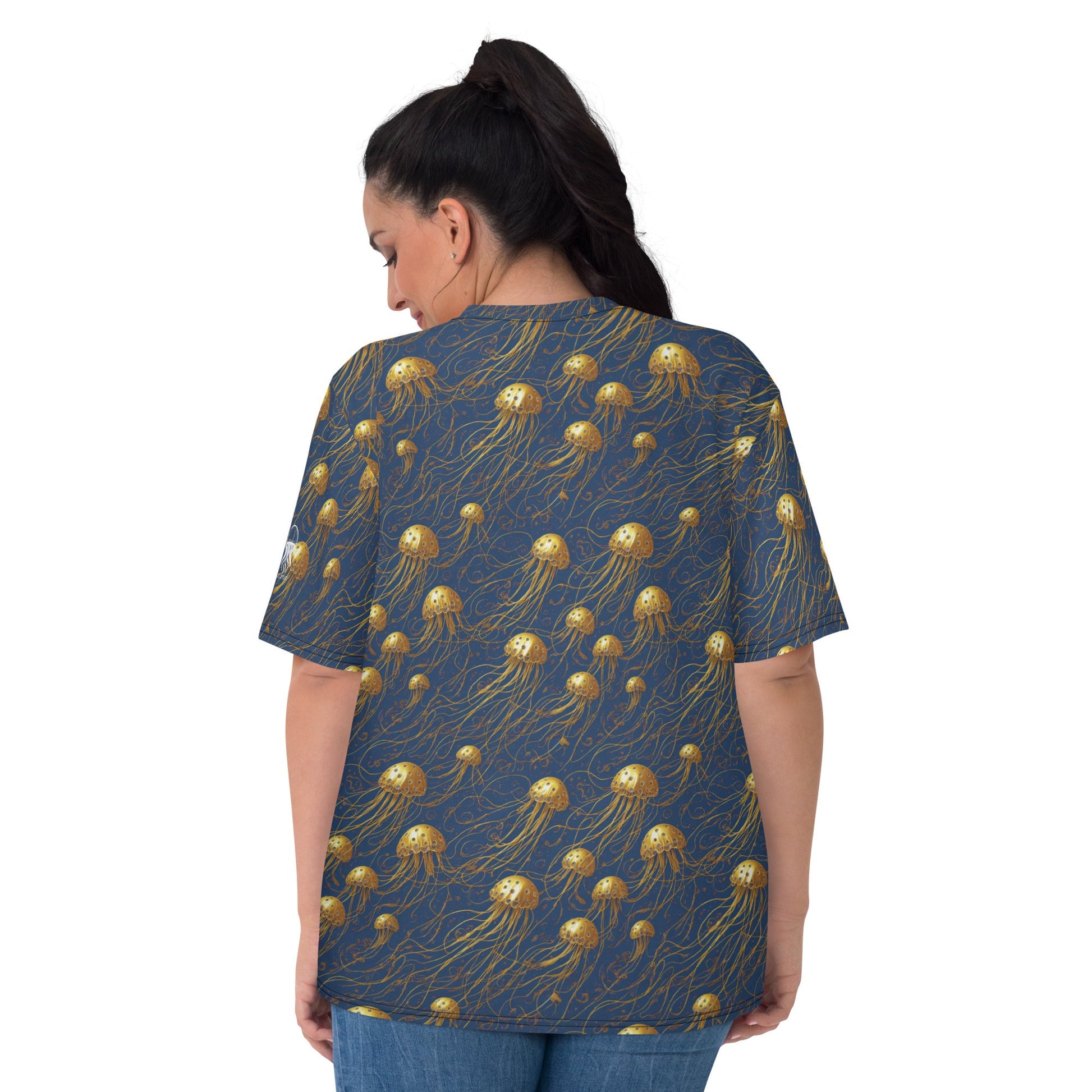 Women's Crewneck T-Shirt - Blue and Gold Jellyfishes | Jelly Kvlt