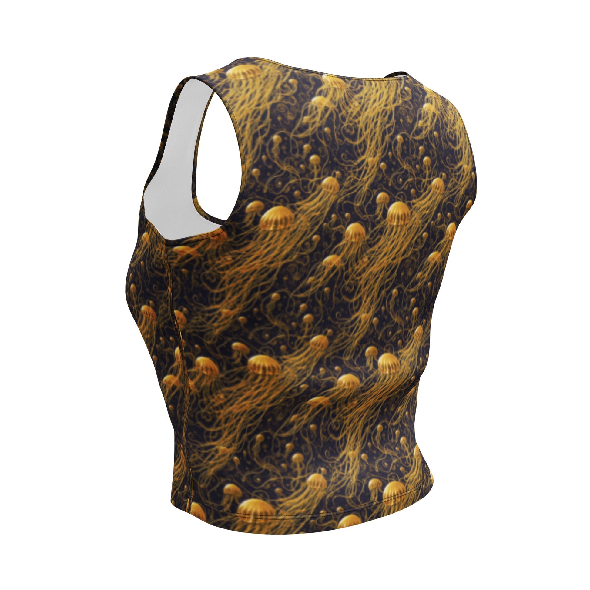 Crop Top - Black And Gold Jellyfishes - by Jelly Kvlt