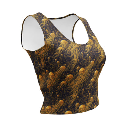 Crop Top - Black And Gold Jellyfishes - by Jelly Kvlt