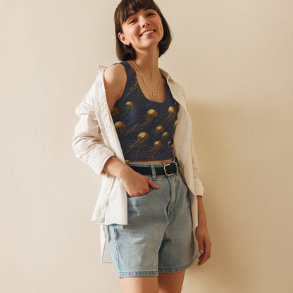 Crop Top - Blue and Gold Jellyfishes | Jelly Kvlt