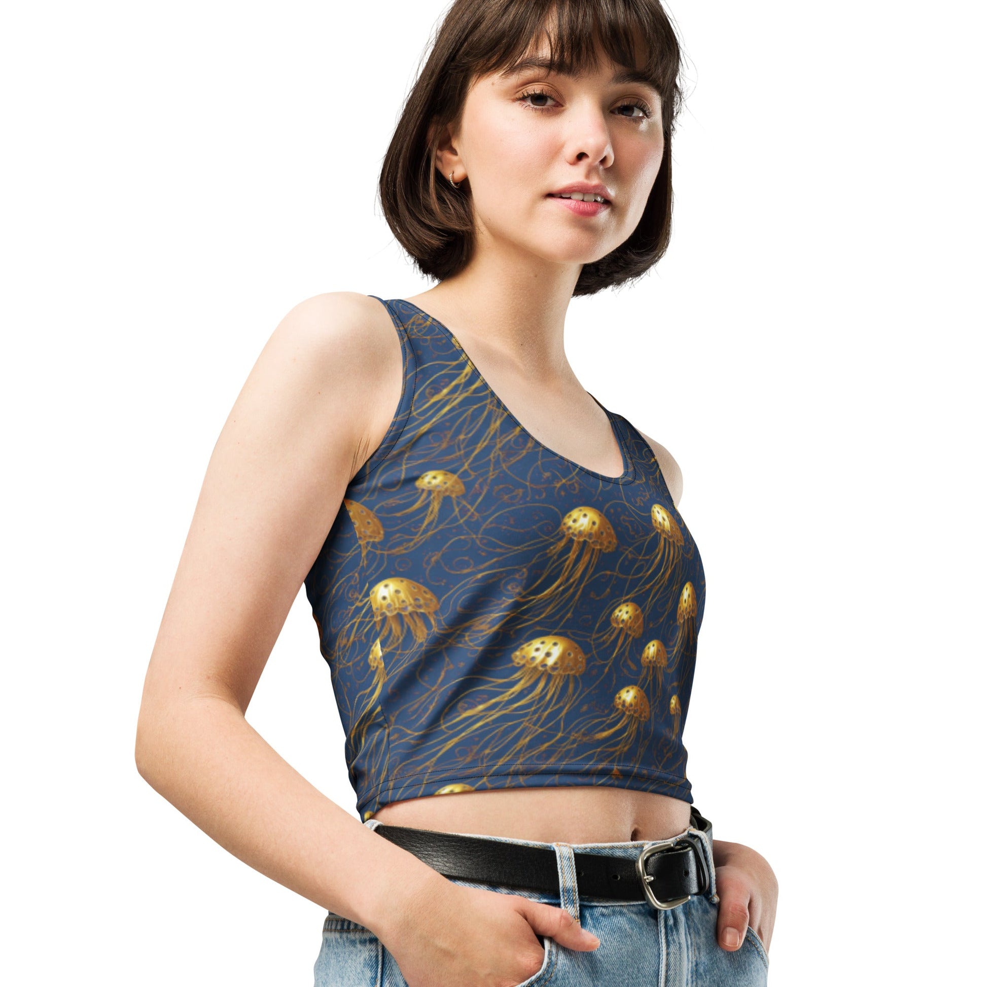 Crop Top - Blue and Gold Jellyfishes | Jelly Kvlt