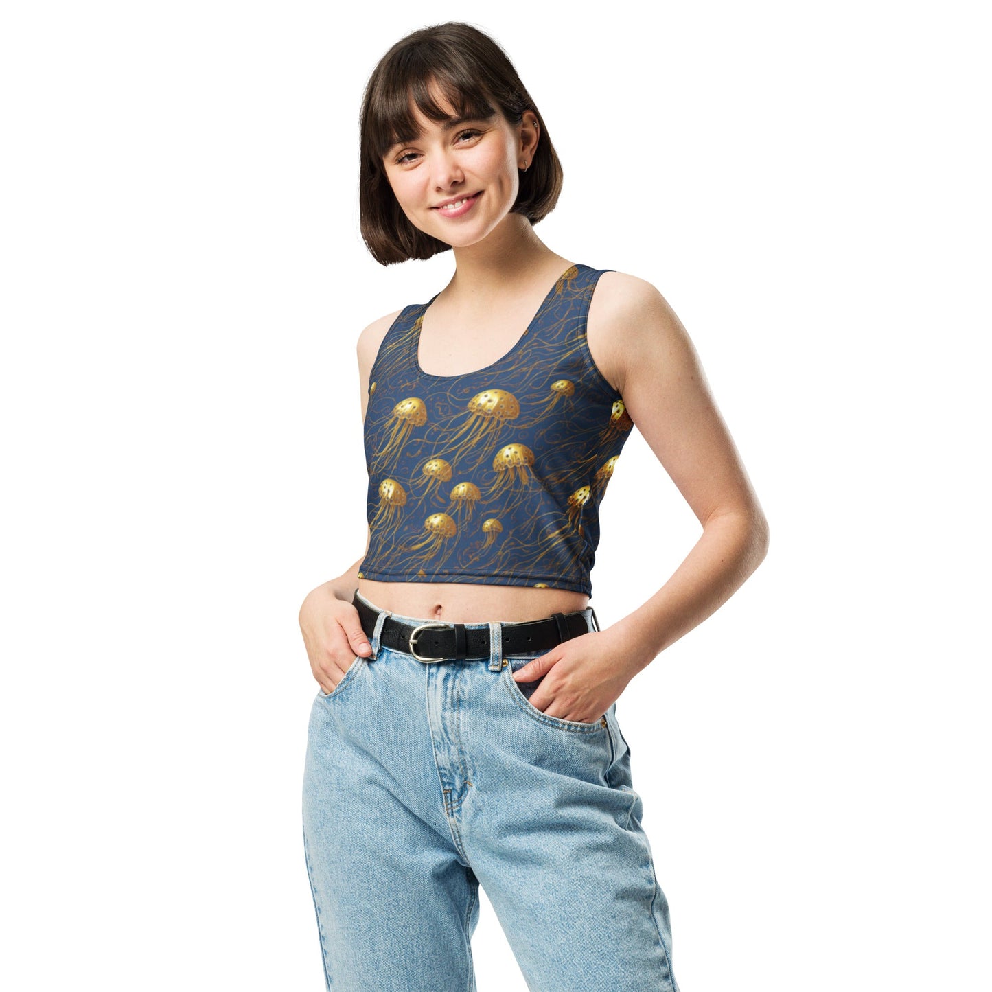 Crop Top - Blue and Gold Jellyfishes | Jelly Kvlt