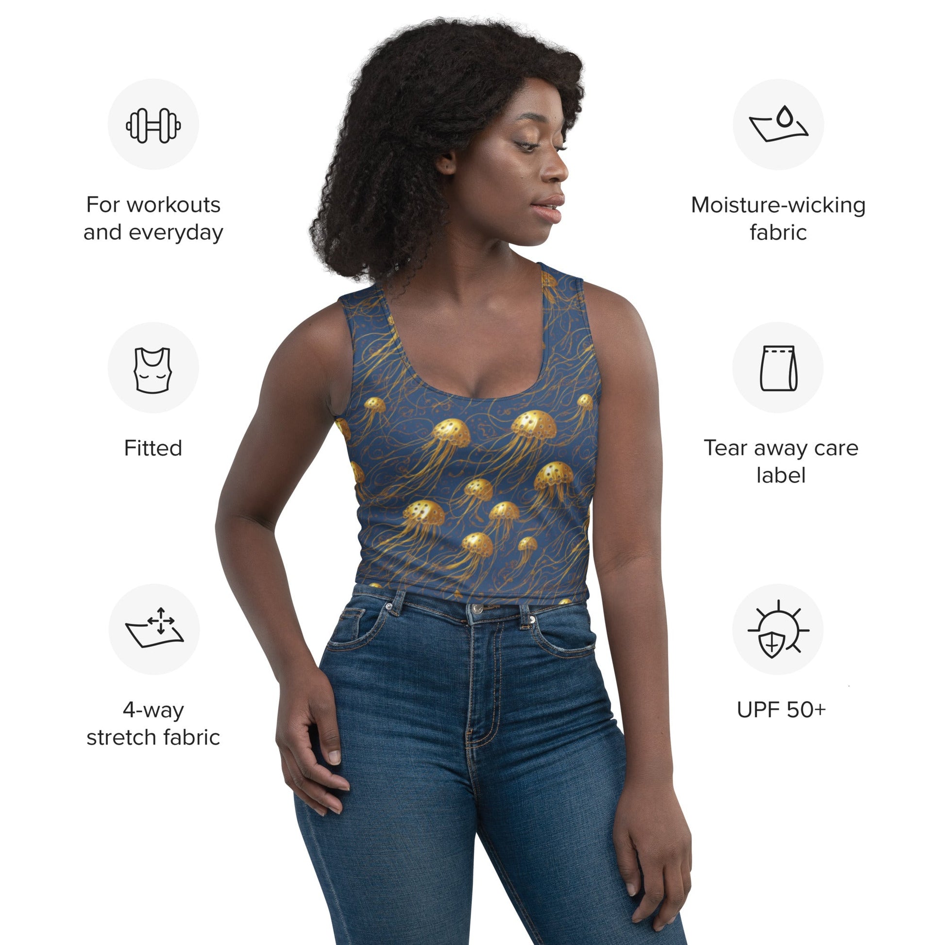 Crop Top - Blue and Gold Jellyfishes | Jelly Kvlt