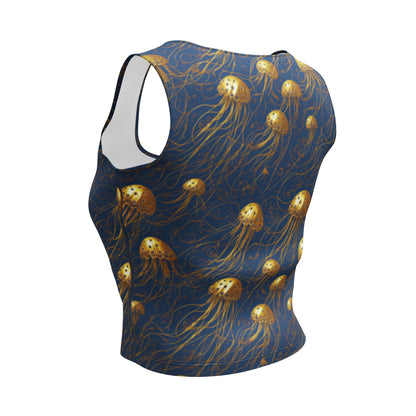 Crop Top - Blue and Gold Jellyfishes | Jelly Kvlt