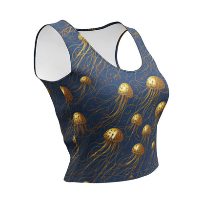 Crop Top - Blue and Gold Jellyfishes | Jelly Kvlt