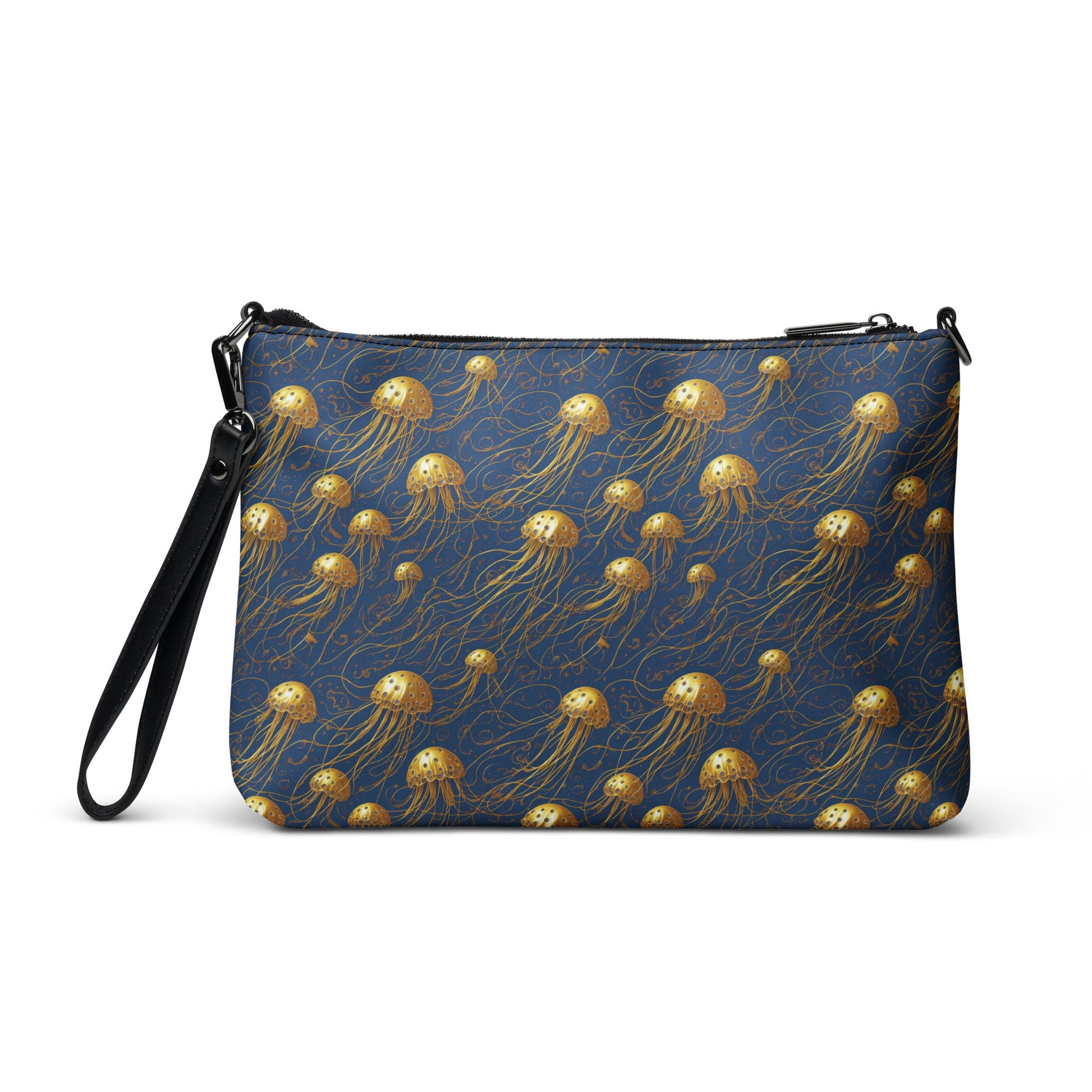 Crossbody bag - Blue and Gold Jellyfishes - by Jelly Kvlt