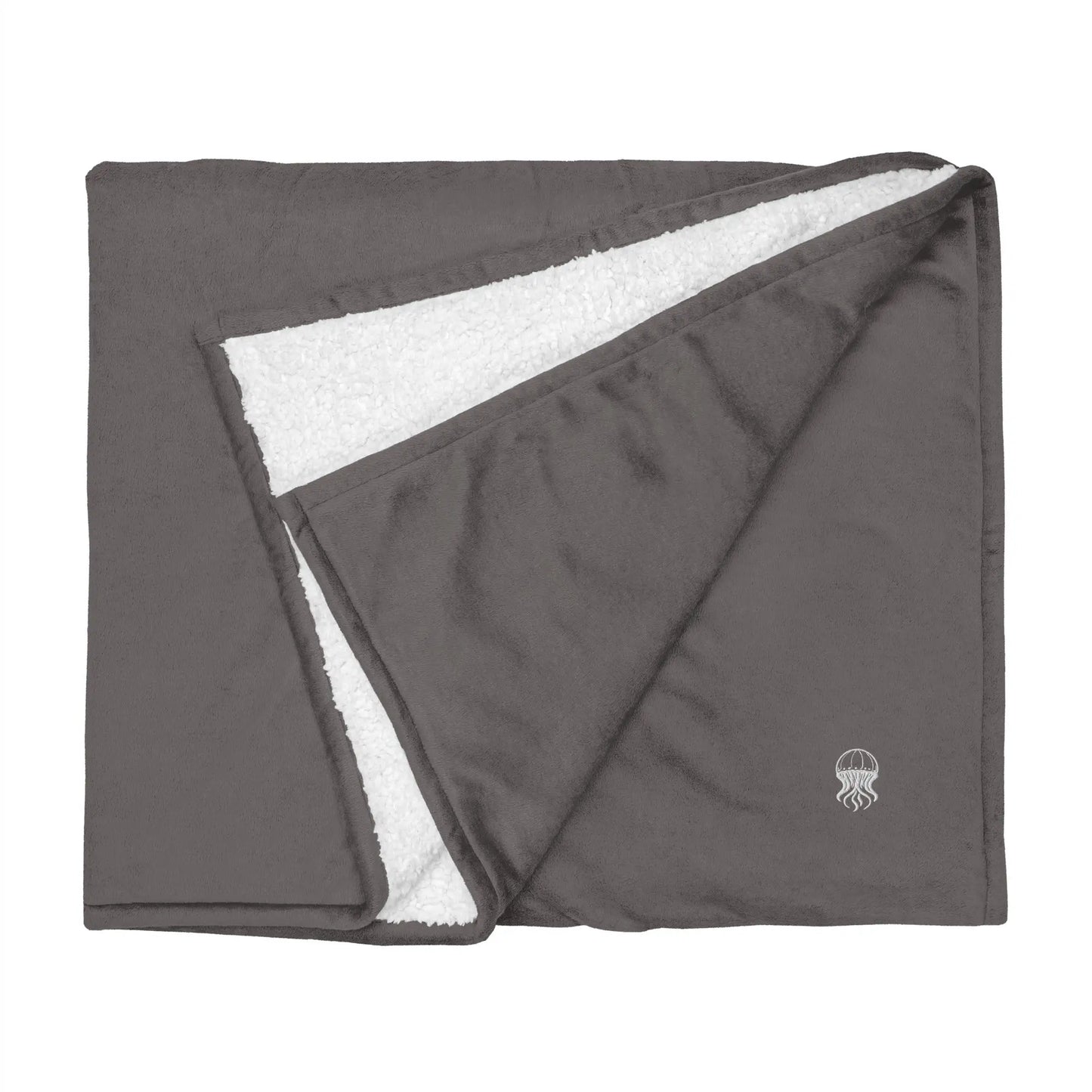 Embroidered Premium Sherpa Blanket - Noir - Jellyfish logo | Jelly Kvlt