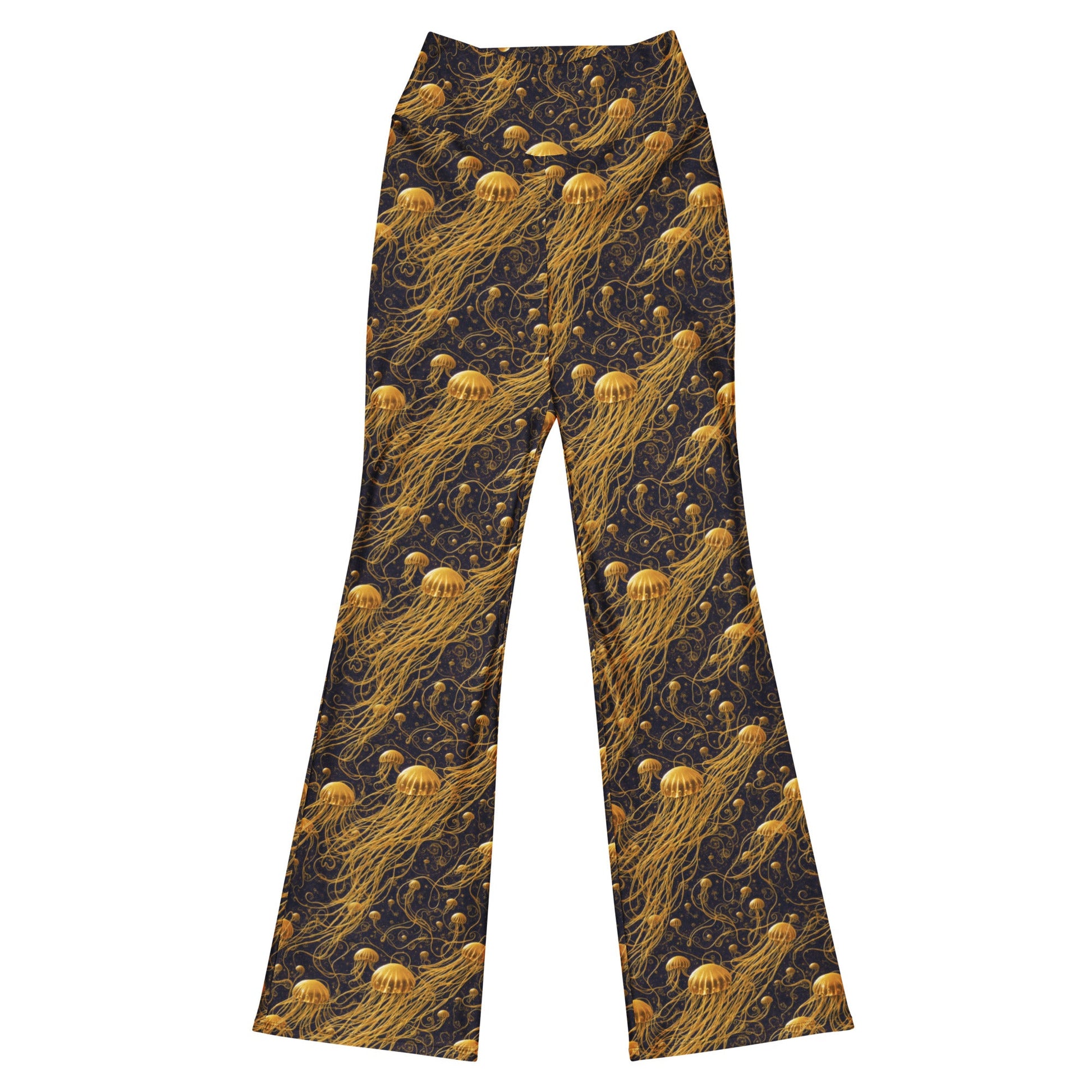 Flare leggings - Black and Gold Jellyfishes | Jelly Kvlt