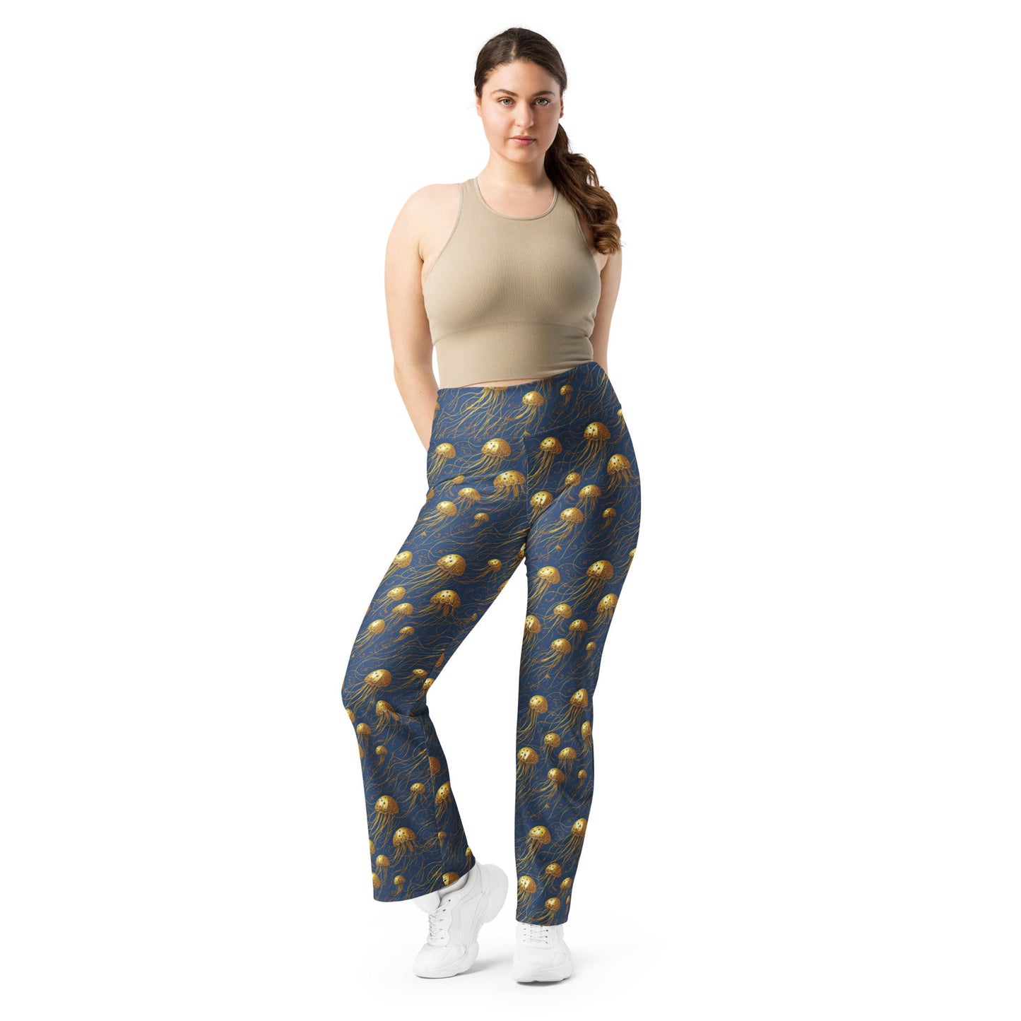 Flare leggings - Blue and Gold Jellyfishes | Jelly Kvlt