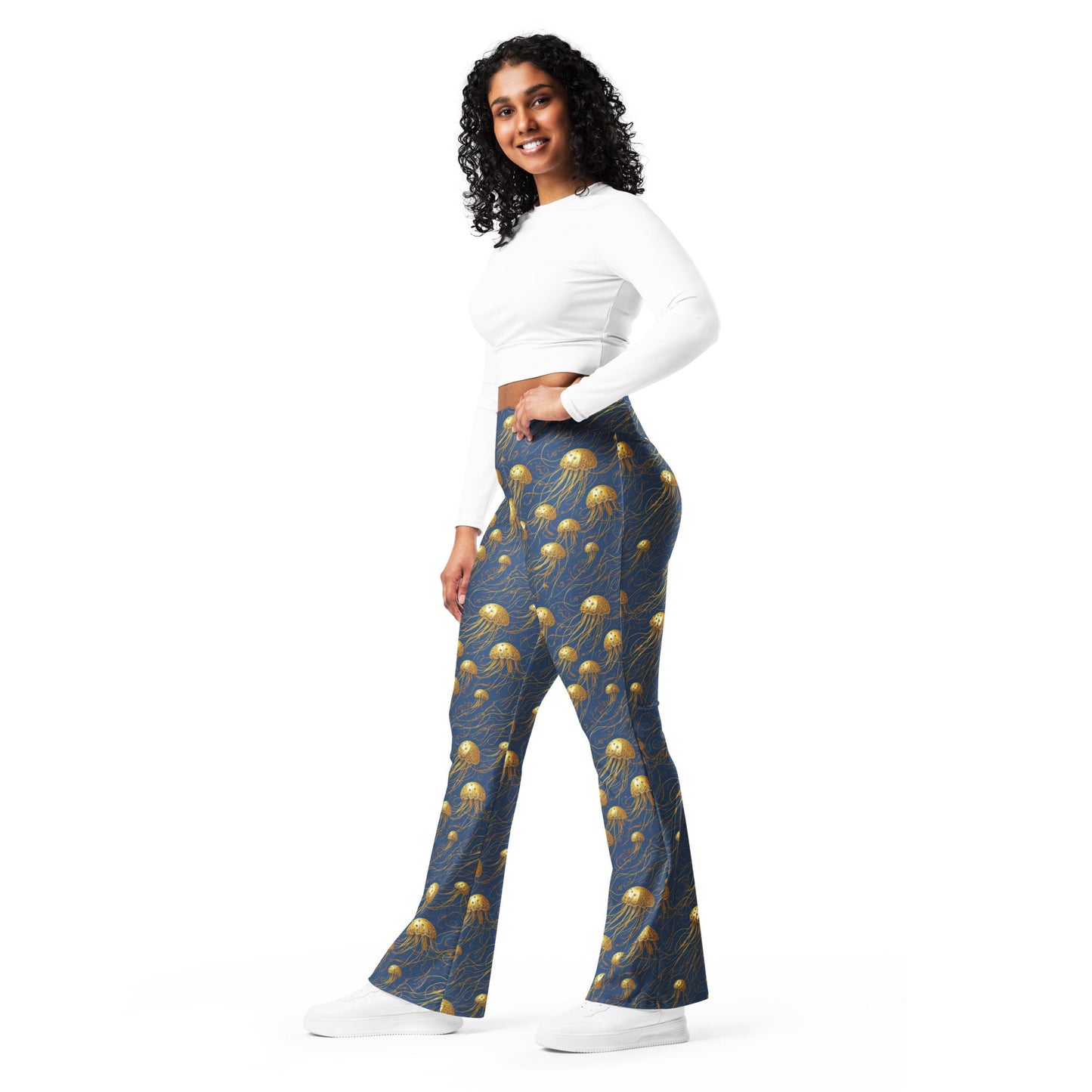 Flare leggings - Blue and Gold Jellyfishes | Jelly Kvlt