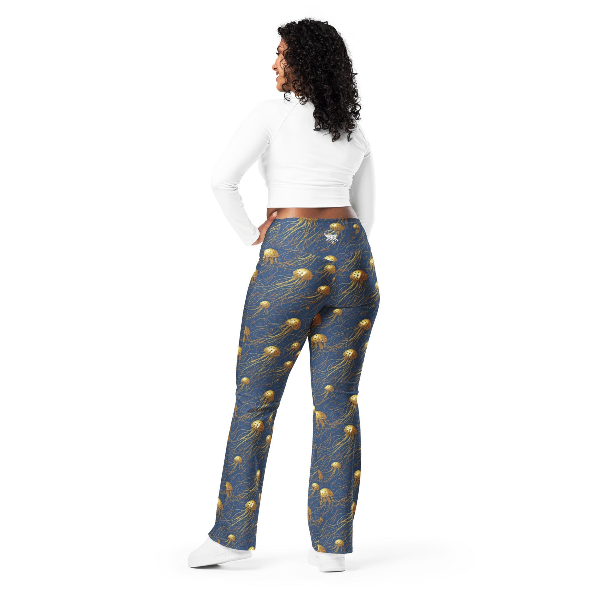 Flare leggings - Blue and Gold Jellyfishes | Jelly Kvlt