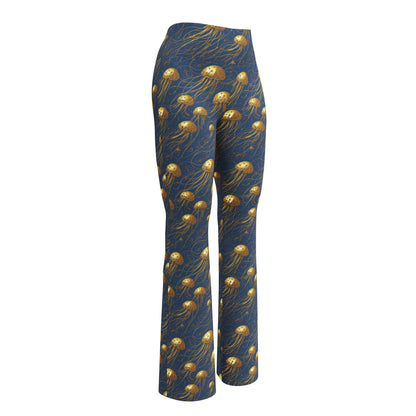 Flare leggings - Blue and Gold Jellyfishes | Jelly Kvlt