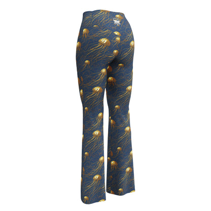 Flare leggings - Blue and Gold Jellyfishes | Jelly Kvlt