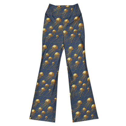 Flare leggings - Blue and Gold Jellyfishes | Jelly Kvlt