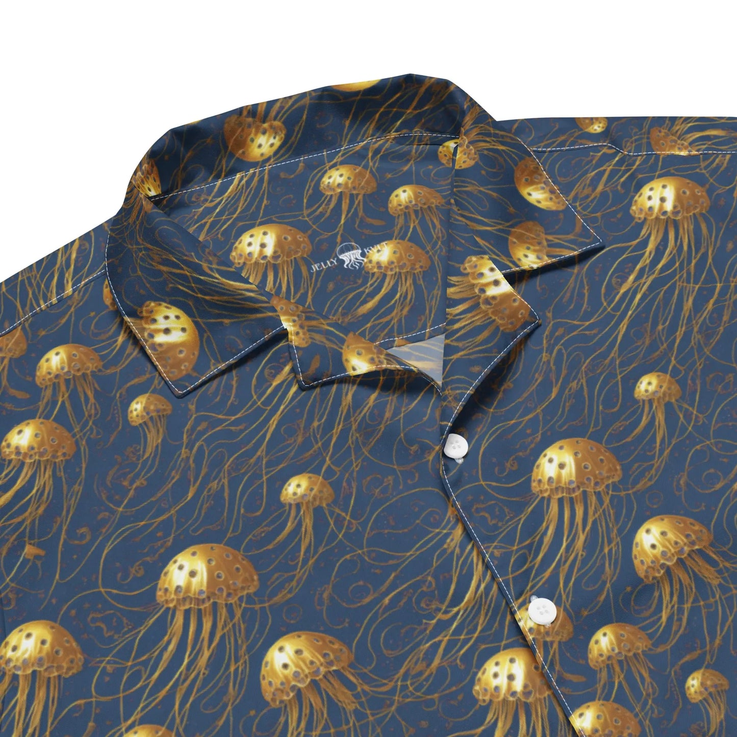 Hawaiian Shirt - Blue And Gold Jellyfishes - by Jelly Kvlt