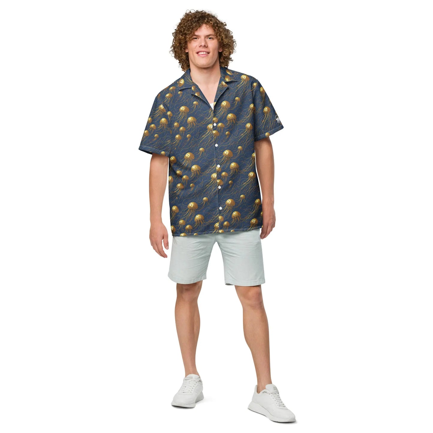 Hawaiian Shirt - Blue And Gold Jellyfishes - by Jelly Kvlt