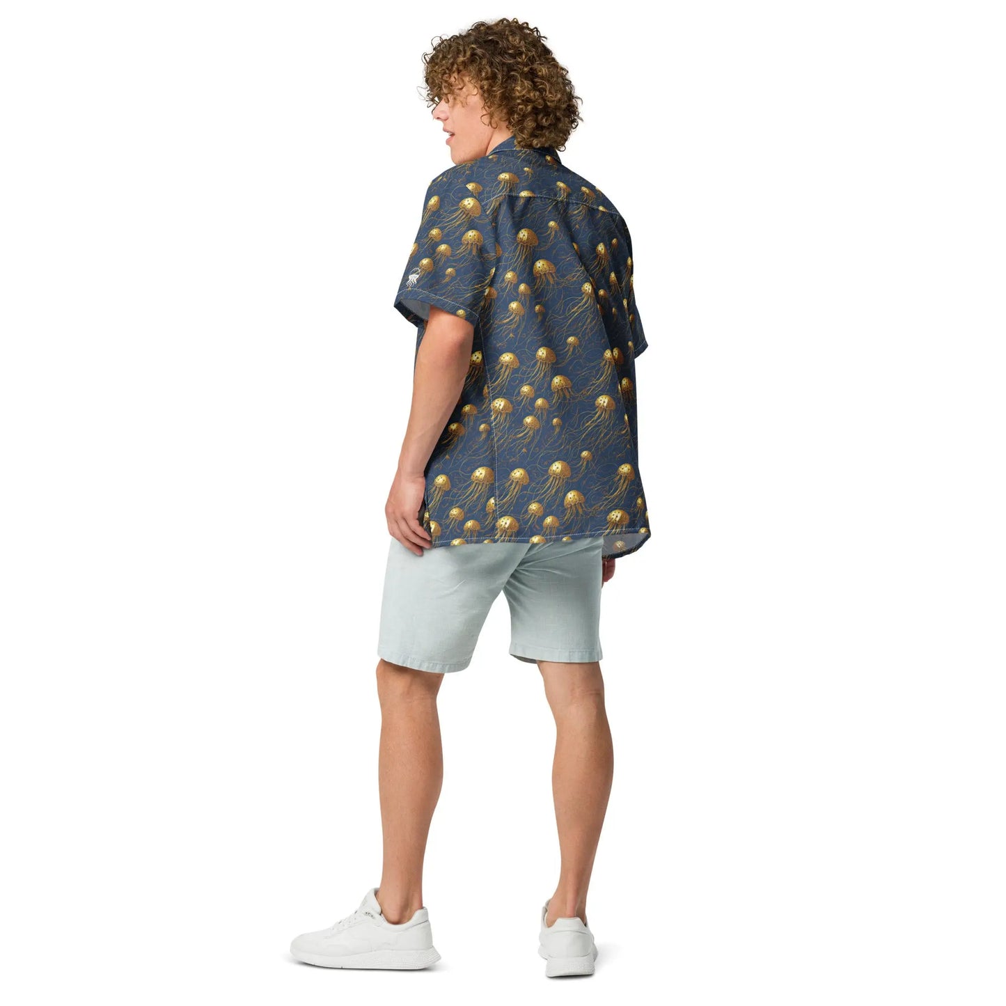 Hawaiian Shirt - Blue And Gold Jellyfishes - by Jelly Kvlt