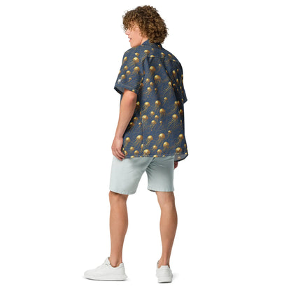 Hawaiian Shirt - Blue And Gold Jellyfishes - by Jelly Kvlt