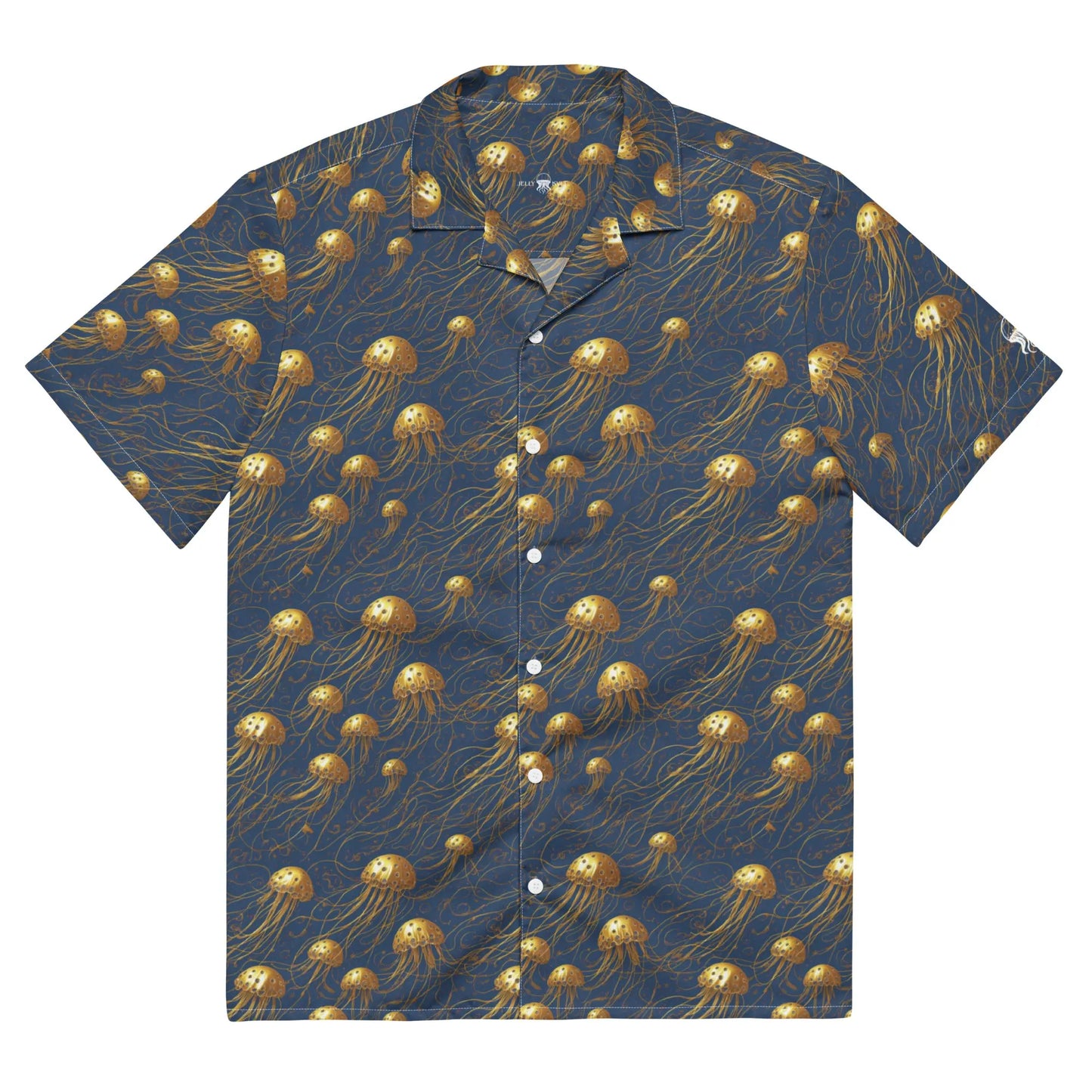 Hawaiian Shirt - Blue And Gold Jellyfishes - by Jelly Kvlt