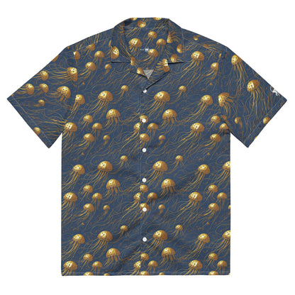 Hawaiian Shirt - Blue And Gold Jellyfishes - by Jelly Kvlt