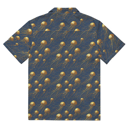 Hawaiian Shirt - Blue And Gold Jellyfishes - by Jelly Kvlt