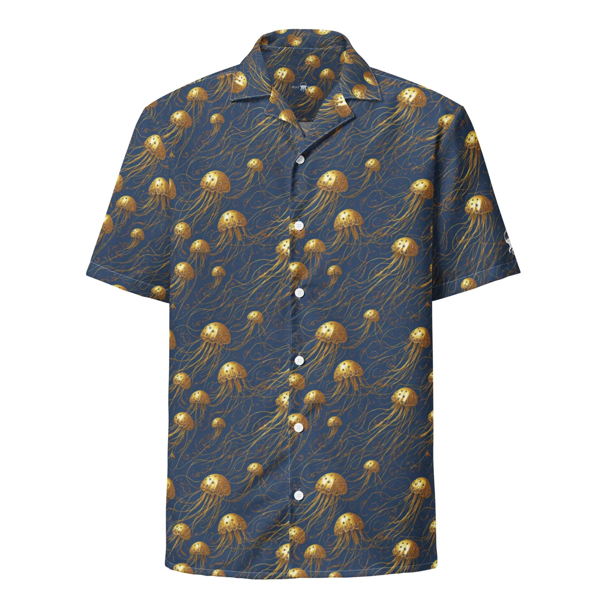 Hawaiian Shirt - Blue And Gold Jellyfishes - by Jelly Kvlt