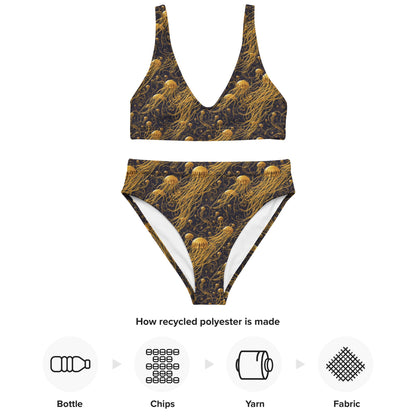 High-waisted bikini - Black and Gold Jellyfishes - by Jelly Kvlt