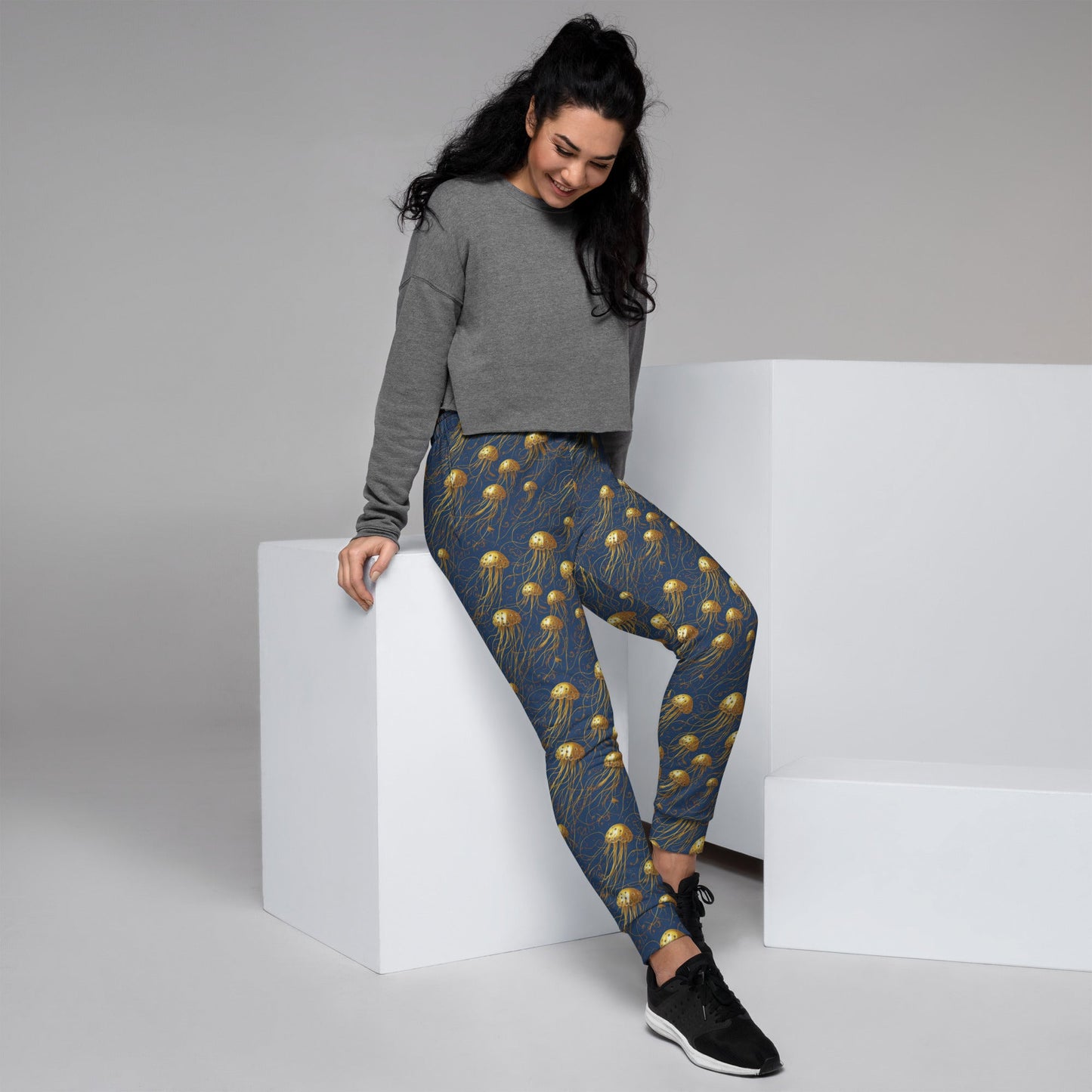 Women's Joggers - Blue and Gold Jellyfishes | Jelly Kvlt