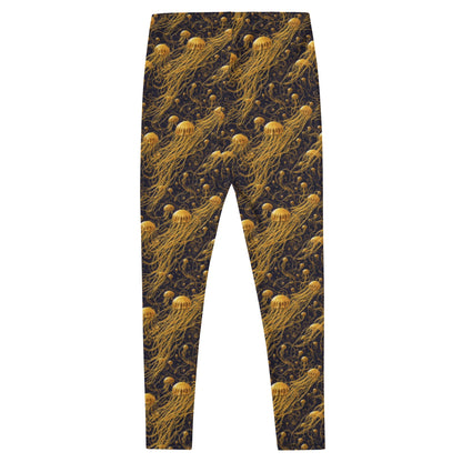 Women's Mid-Rise Leggings - Black and Gold Jellyfishes - by Jelly Kvlt