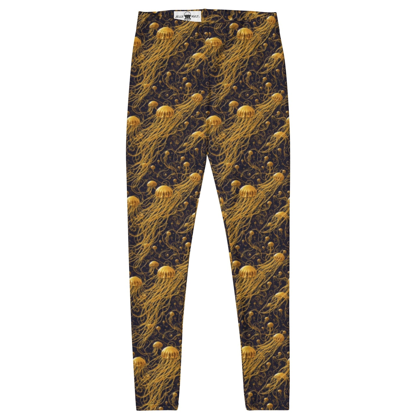 Women's Mid-Rise Leggings - Black and Gold Jellyfishes - by Jelly Kvlt