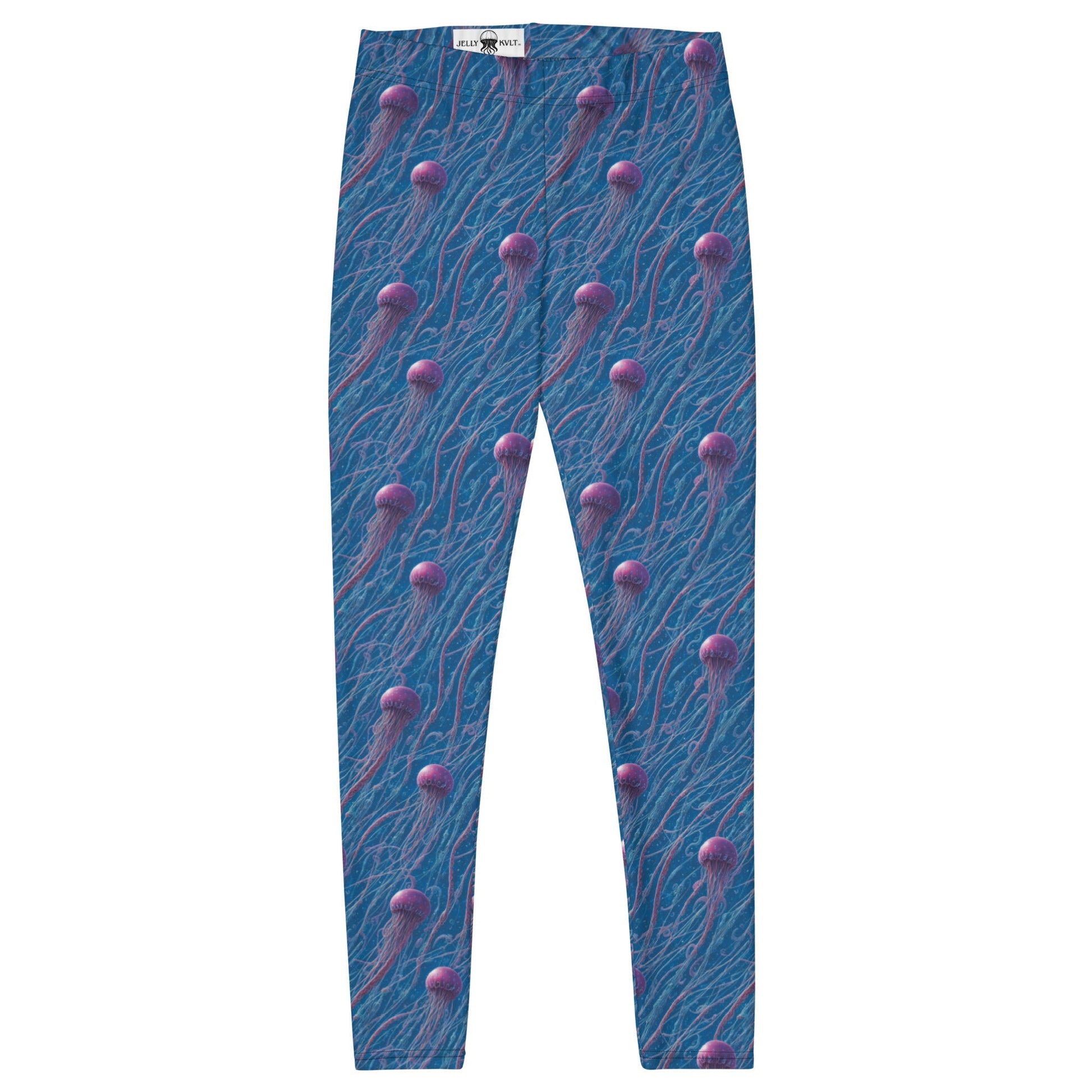 Women's Mid-Rise Leggings - Blue and Violet Jellyfishes - by Jelly Kvlt