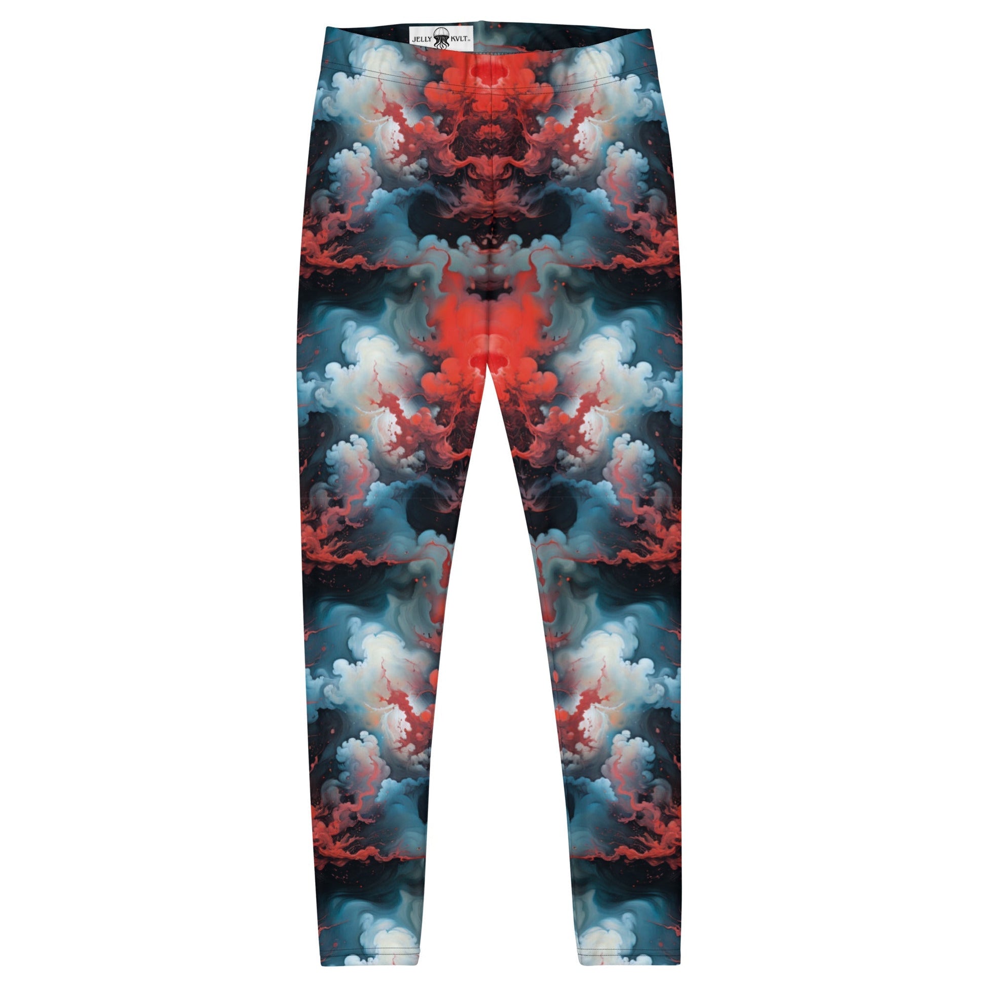 Women's Mid-Rise Leggings - Ethereal Crimson Flow - Light - by Jelly Kvlt