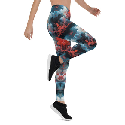 Women's Mid-Rise Leggings - Ethereal Crimson Flow - Light - by Jelly Kvlt