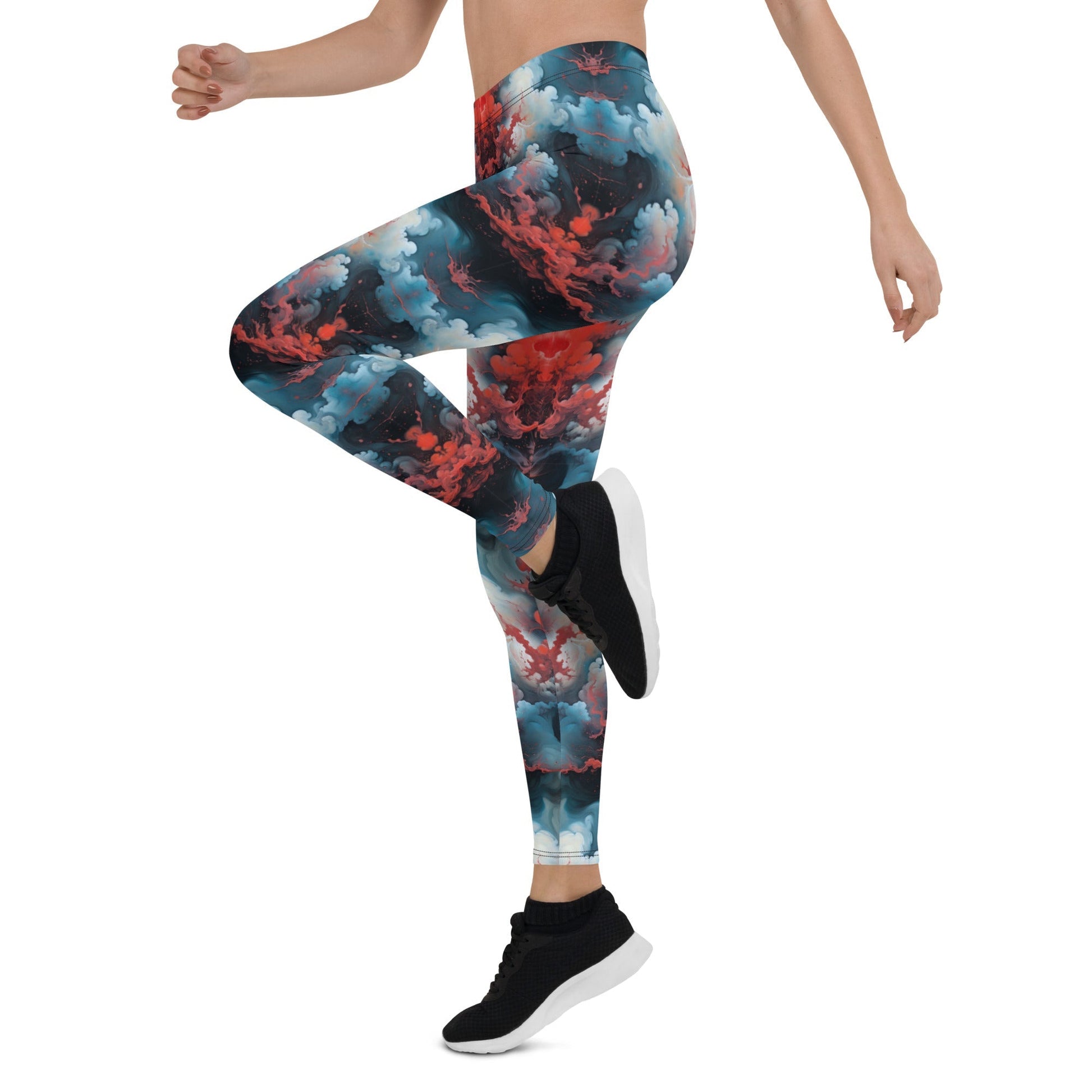 Women's Mid-Rise Leggings - Ethereal Crimson Flow - Light - by Jelly Kvlt