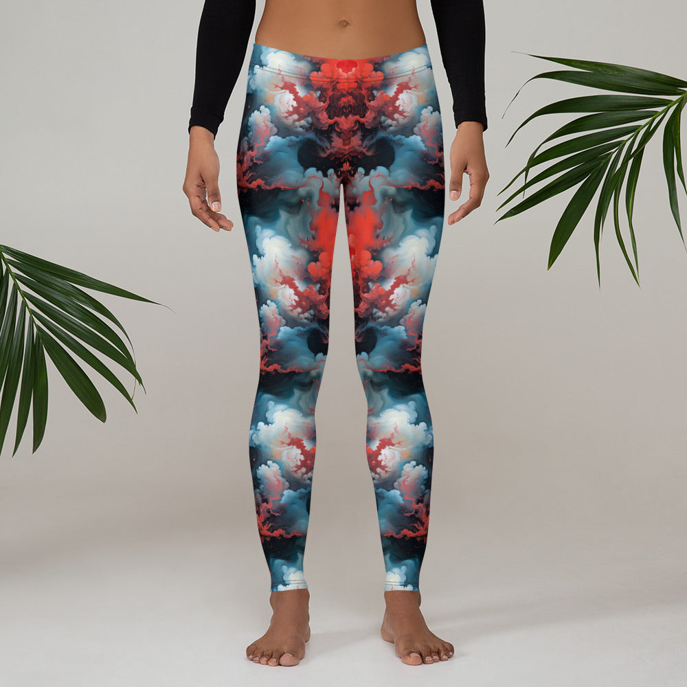 Women's Mid-Rise Leggings - Ethereal Crimson Flow - Light - by Jelly Kvlt