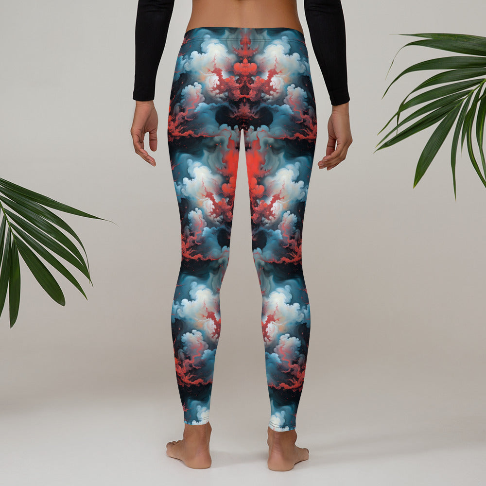 Women's Mid-Rise Leggings - Ethereal Crimson Flow - Light - by Jelly Kvlt