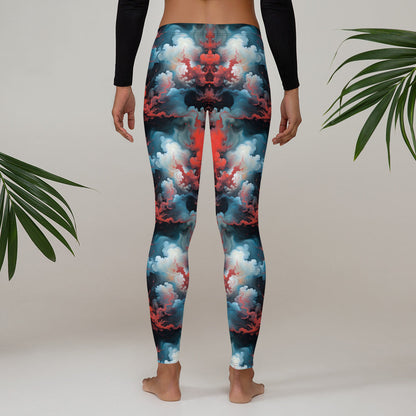 Women's Mid-Rise Leggings - Ethereal Crimson Flow - Light - by Jelly Kvlt