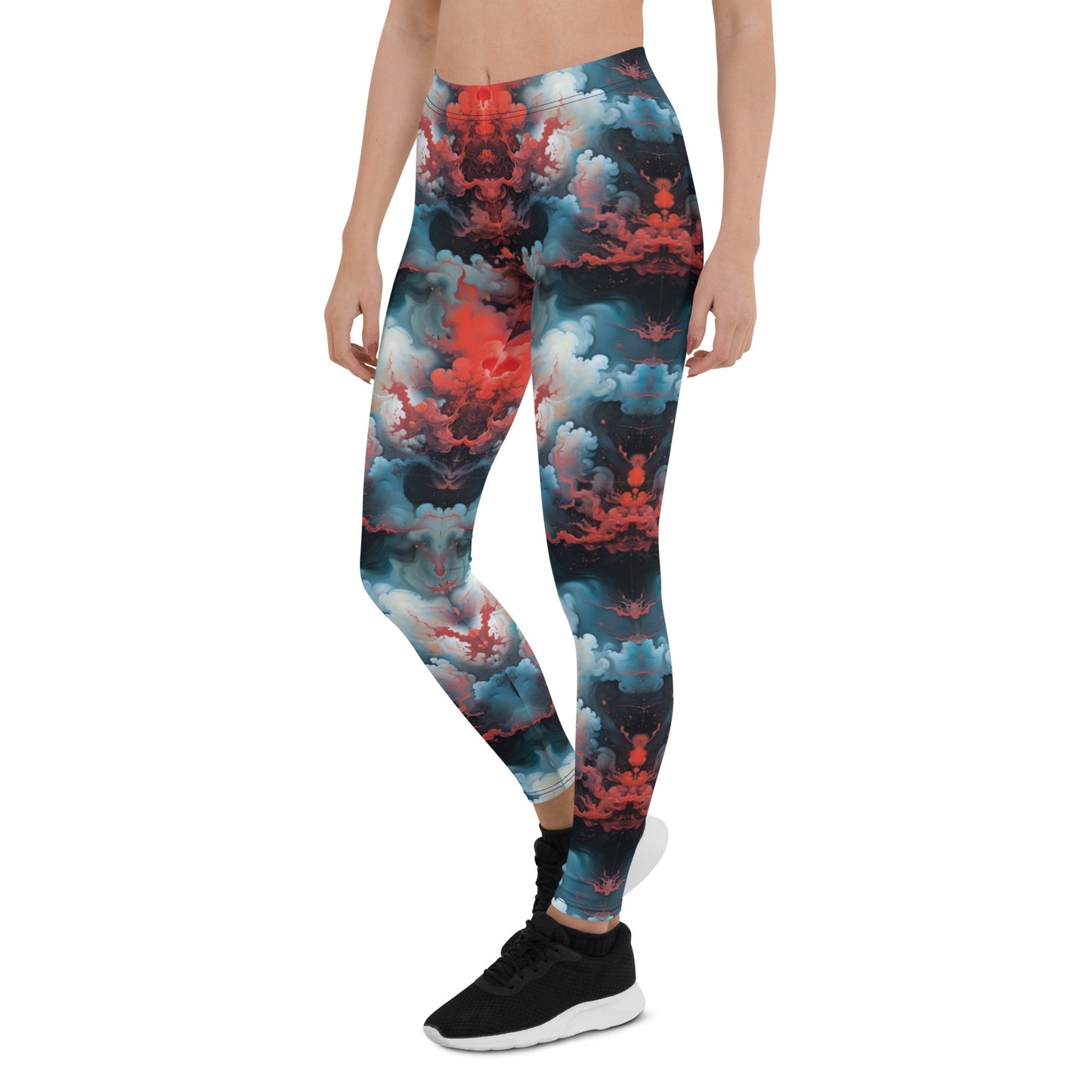 Women's Mid-Rise Leggings - Ethereal Crimson Flow - Light - by Jelly Kvlt