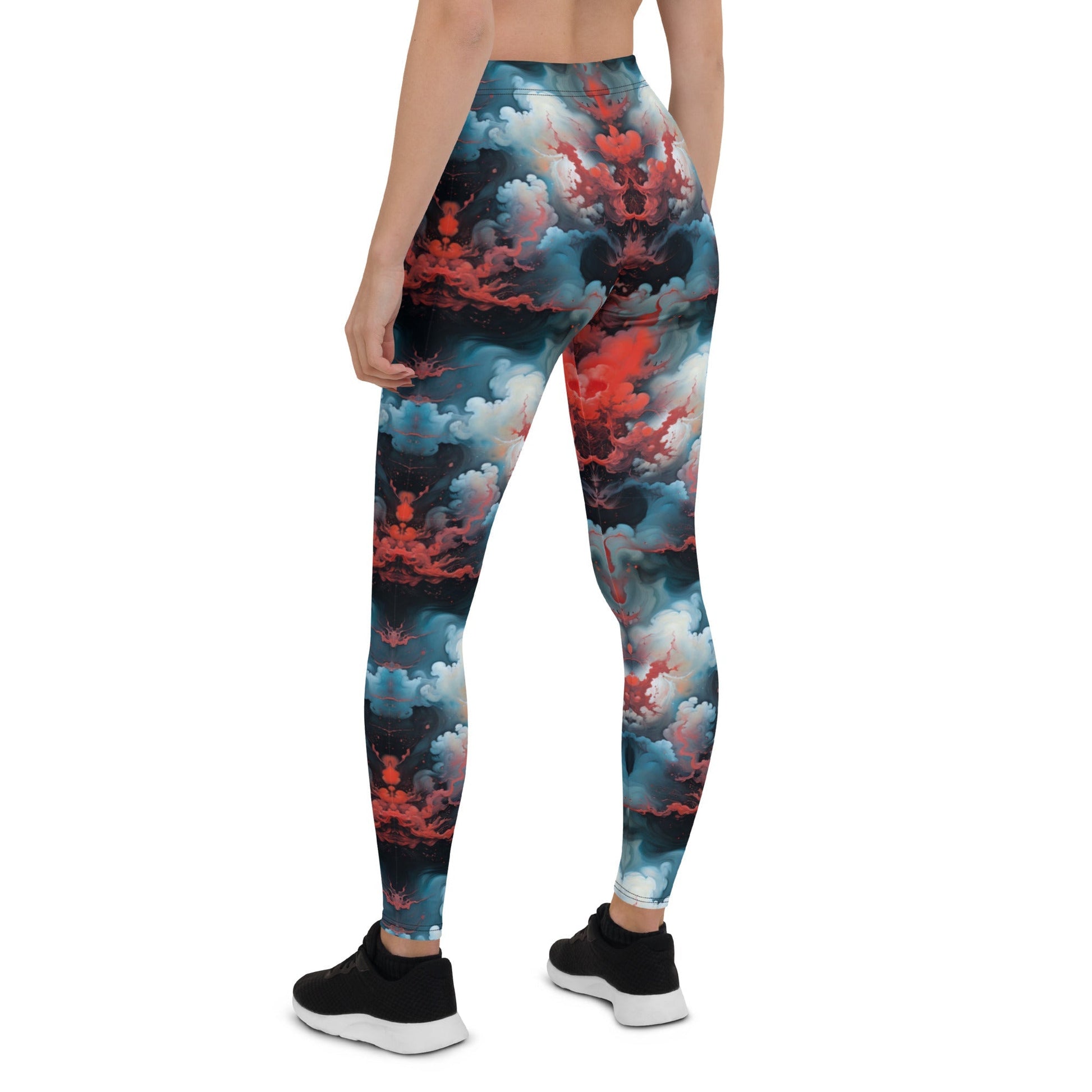 Women's Mid-Rise Leggings - Ethereal Crimson Flow - Light - by Jelly Kvlt