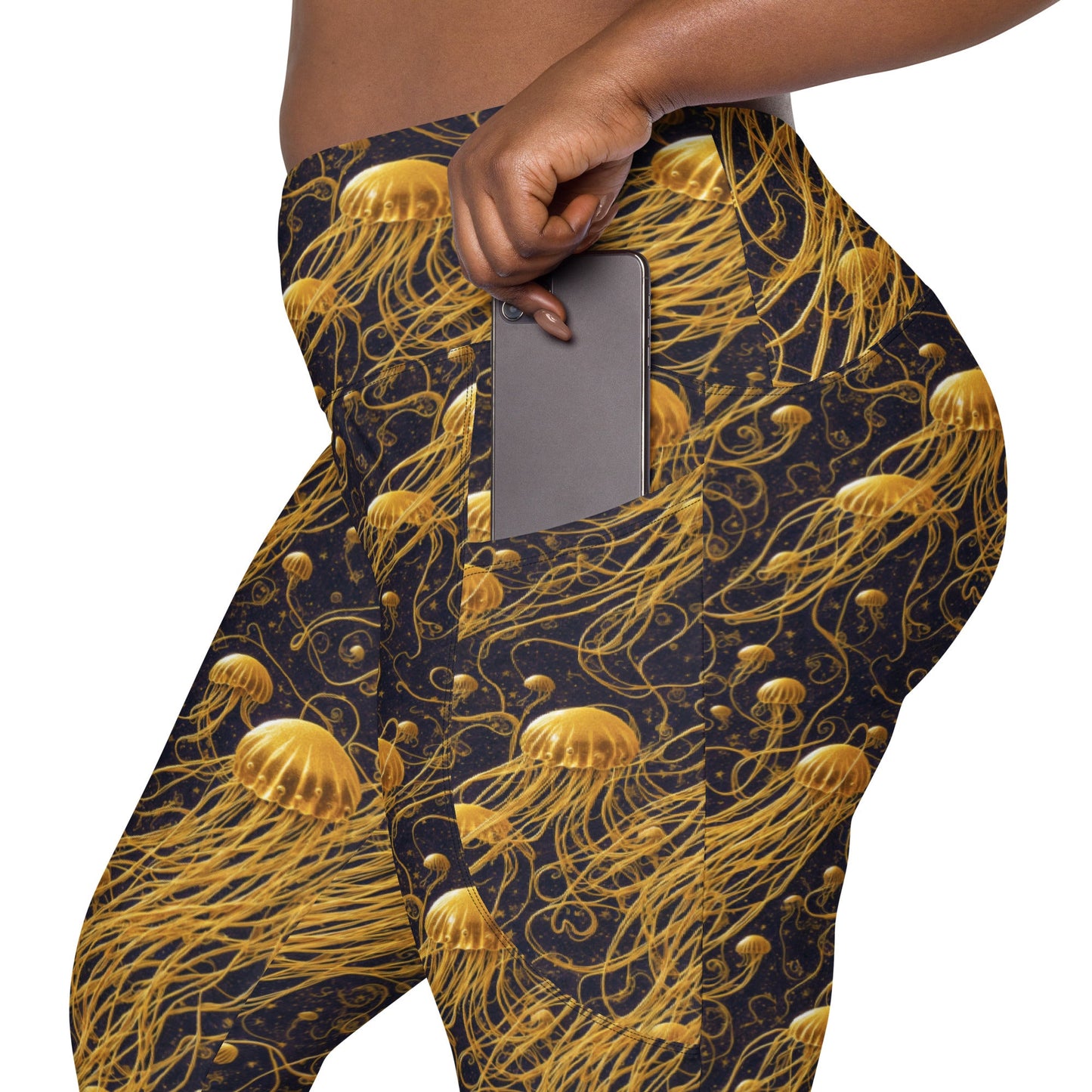 Leggings with pockets - Black And Gold Jellyfishes | Jelly Kvlt